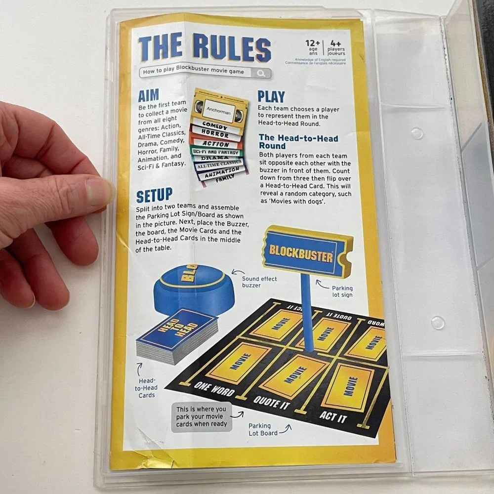 Blockbuster Party Game Movie Trivia Board Game Night‎ VHS Case Cards Buzzer 2018